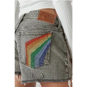 Lucky Brand Legend Women Shorts Size 4/27 Pink Floyd Mid Rise‎ Black Stretch